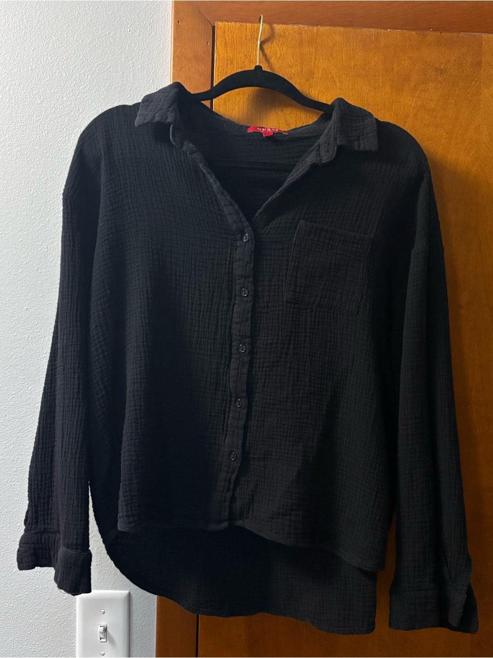 GUESS Black Button-Front Gauze Shirt